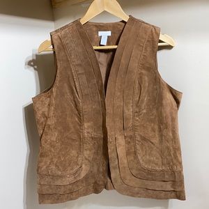 Chico’s Genuine Leather Suede Brown Vest Large